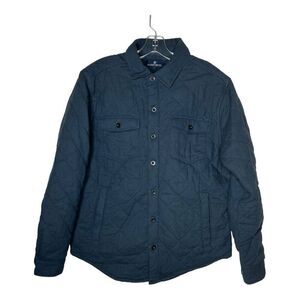 Rainforest Quilted Shirt Jacket Shacket Mens Medium Blue Elbow Patches Outdoors